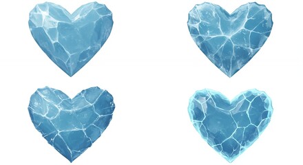 Four ice heart shapes graphic design elements