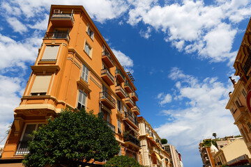 The picturesque architecture of the buildings in Monaco City, aka Le Rocher or The Rock, Principality of Monaco