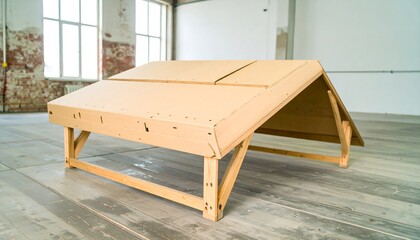 Light-brown wooden table with a peaked roof