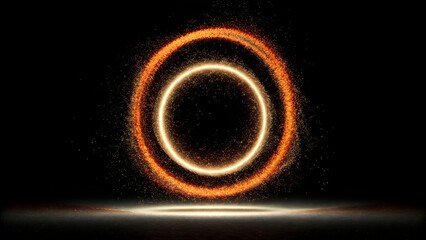 Glowing Fiery Rings of Particles on Dark Background with Illuminated Base