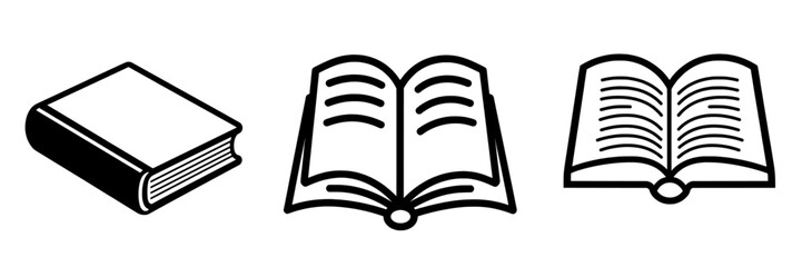 The Classic Book Icon features a simple yet elegant black silhouette of a classic hardcover book complete with a ribbon bookmark, ideal for education, literature, and reading-related projects