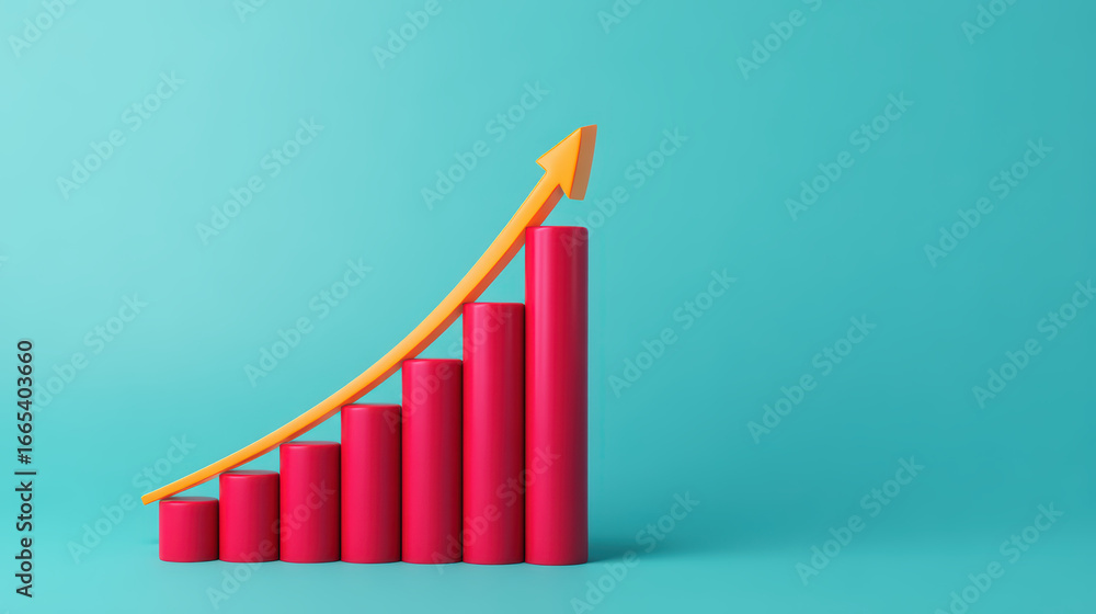 Poster a colorful graph with ascending bars and an upward arrow, symbolizing growth and positive progress i