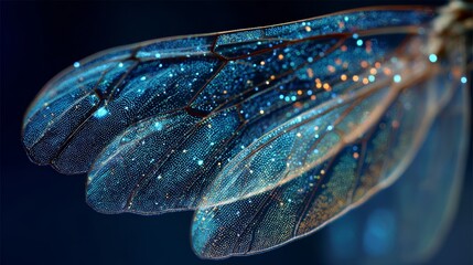 Luminous butterfly wing with constellation patterns. Ethereal glow effects