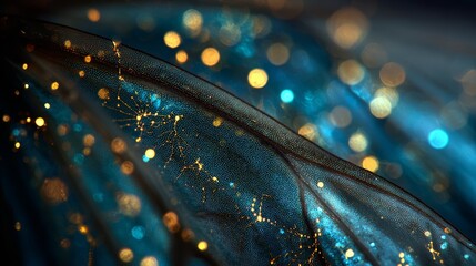 Luminous butterfly wing with constellation patterns. Ethereal glow effects