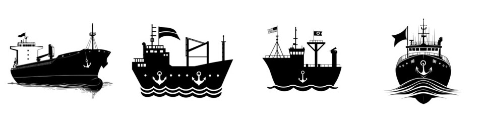 Obraz premium The Cargo Ship Icon is a simple yet powerful symbol of a cargo ship navigating through the waves, ideal for maritime, logistics, or transportation projects, and it is depicted in black and white