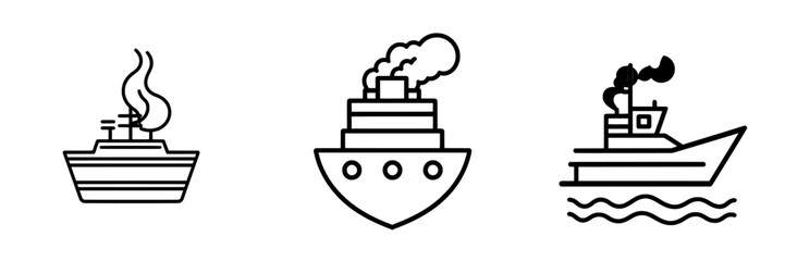 Fototapeta premium The Sailing Ship Icon is a simple yet striking image that features a sailing ship with three masts, a smoke plume, and an anchor, navigating the waves, perfect for nautical-themed designs and travel