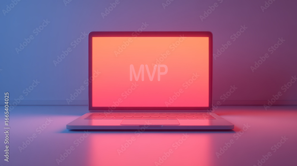 Poster a laptop with a glowing screen displaying 