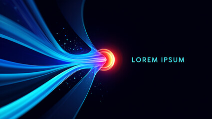 Glowing Blue Energy Streams Converging On Fiery Orb With Text abstract light