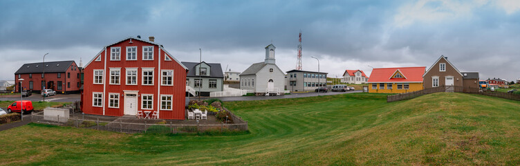 Colorful architecture of Iceland under a cloudy sky