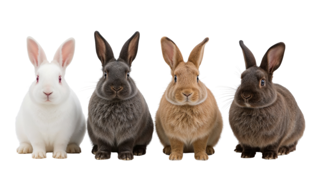 Adorable bunnies in a row, fluffy and cute perfect for spring, Easter or heartwarming animal themes, ready for your creative designs