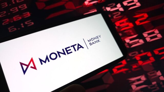 Konskie, Poland - August 24, 2025: Moneta Money Bank company logo displayed on mobile phone