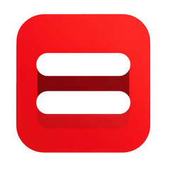 Vibrant red rounded square icon with a white recessed equals sign creating a 3D effect.