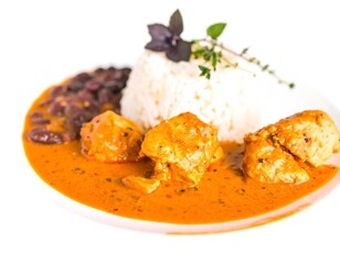 Chicken curry with rice and beans