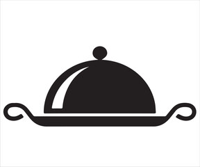 Black food cover icon for serving plate, cloche lid symbol for restaurant service, elegant food presentation, dining and hospitality concept.