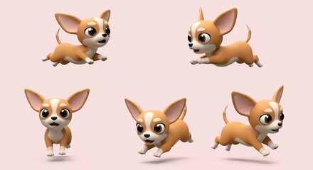 Animated chihuahuas running cartoon dog poses