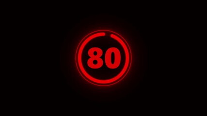 Futuristic red Neon Number 85-0 Countdown. Countdown movie from 85 to 0 number. Minute countdown timer animation, Countdown from animation background.