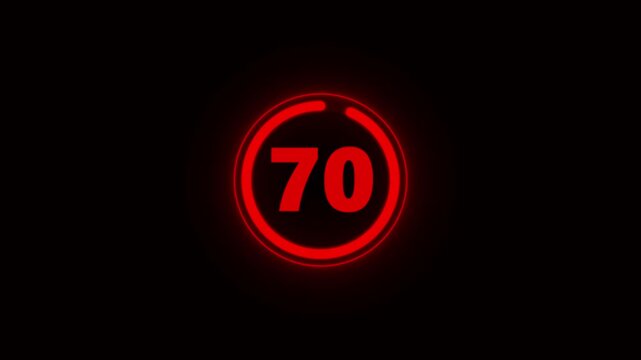 Futuristic red Neon Number 75-0 Countdown. Countdown movie from 75 to 0 number. Minute countdown timer animation, Countdown from animation background.