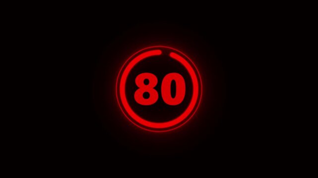 Futuristic red Neon Number 85-0 Countdown. Countdown movie from 85 to 0 number. Minute countdown timer animation, Countdown from animation background.