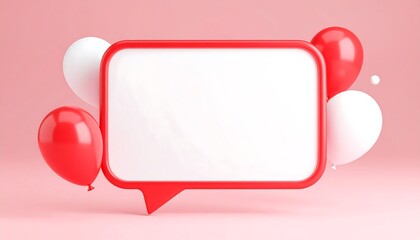 Red speech bubble with white balloons on a pink background