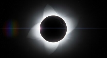 A total solar eclipse with the suns corona visible in the dark sky