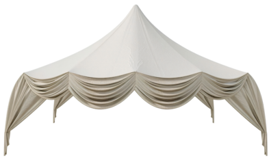 Elegant white party tent, draped fabric, outdoor event