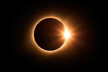 Stunning cosmic view of a total solar eclipse with diamond ring effect