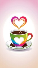 Vibrant coffee cup with a heart-shaped steam