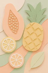Cut Out Tropical Fruit Soft Pastel Vector Cutout Pineapple Lemons Summer Vacation Holiday Fun Fresh Print Background