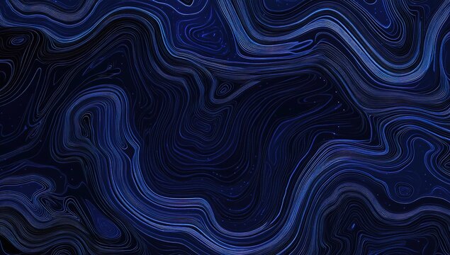 Abstract blue digital waves and lines background with glowing dots, topographic map pattern, AI technology concept. Abstract dark wavy wave line design for a futuristic digital background