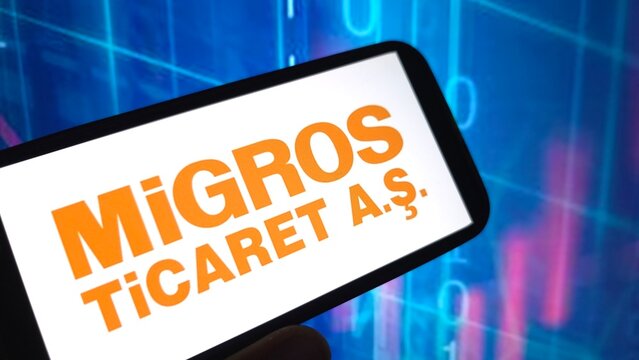 Konskie, Poland - August 24, 2025: Migros Ticaret A.S. company logo displayed on mobile phone