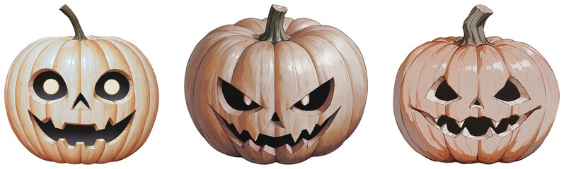 Set of Halloween Pumpkin Carvings: Spooky Faces for Your Halloween Decorations on a transparent background