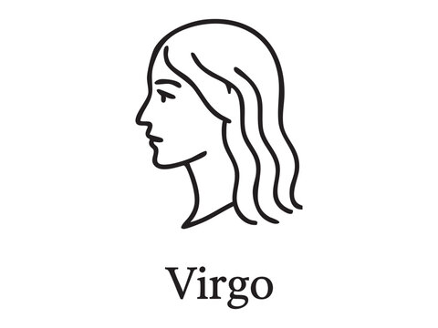 Black outline of virgo zodiac sign profile of woman, isolated on white background. concept of astrology, horoscope, zodiac symbols, celestial themes, decorative design element