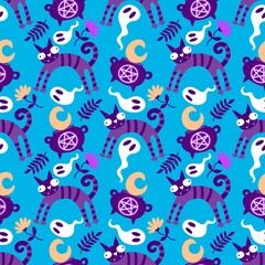 Halloween animals seamless cats pattern for wrapping paper and fabrics and linens and kids clothes print