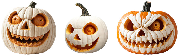 Collection of Halloween Pumpkin Carvings: Classic, Minimalist, and Spooky Designs on a transparent background