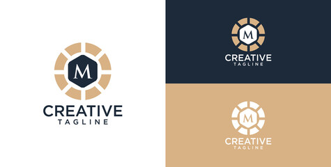 logo and icon of floral ornament with initial M