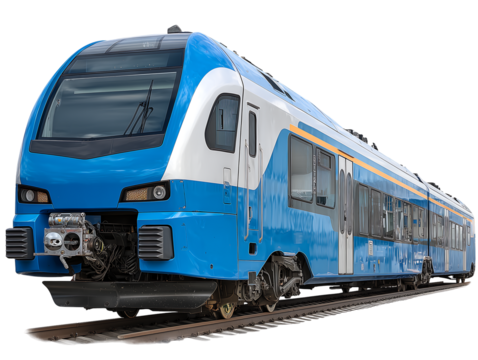 Modern Blue Electric Train on Railway Tracks - Transportation Stock Photo