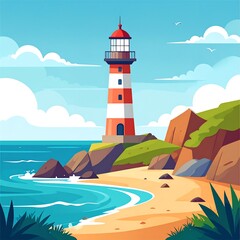 Lighthouse on a sunny beach