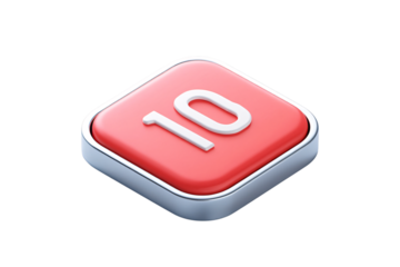 Red rounded square icon with white number ten on a transparent background isolated on transparent background
