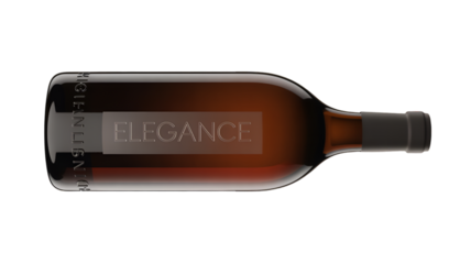 Elegant brown wine bottle with the word elegance isolated on transparent background