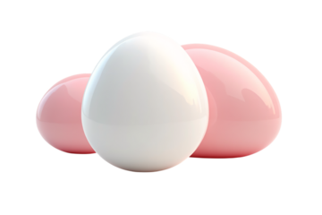 Three pastel colored eggs arranged closely together isolated on transparent background