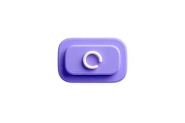 3d rendered purple rounded square button with a white circular arrow icon isolated on transparent background