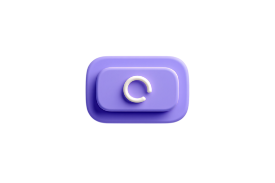 3d rendered purple rounded square button with a white circular arrow icon isolated on transparent background
