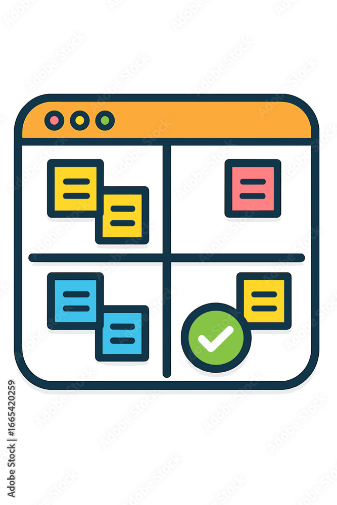 Poster conceptual diagram of project management tool with colorful boards planning matrix board