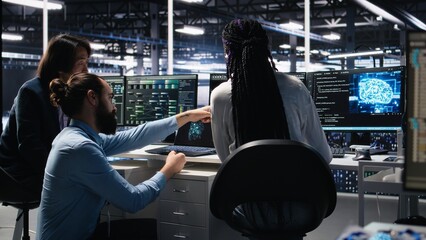Data center software developers using machine learning algorithms to analyze large datasets. Server...