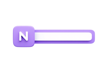 Purple rounded square with letter n next to a horizontal progress bar isolated on transparent background