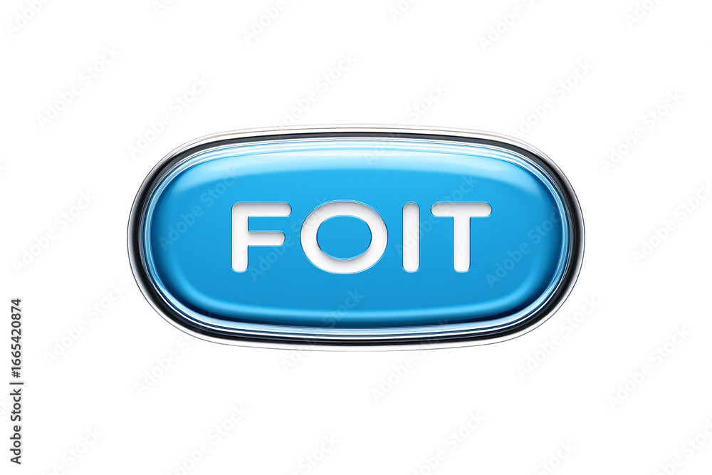 Poster glossy blue oval button with white text foit isolated on transparent background