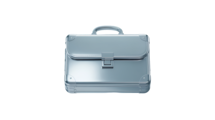 Silver briefcase with a handle and lock isolated on transparent background