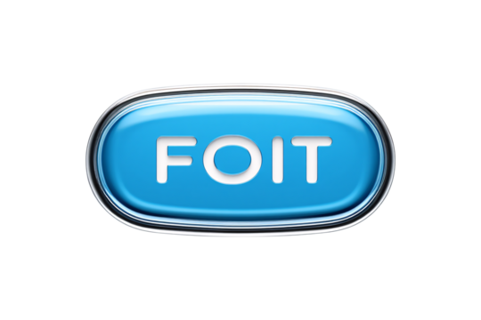 Glossy blue oval button with white text foit isolated on transparent background