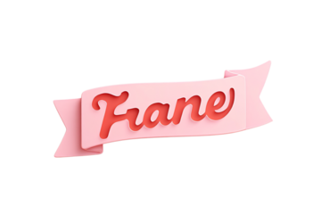 Pink ribbon banner with the word fiane in a glossy red font isolated on transparent background