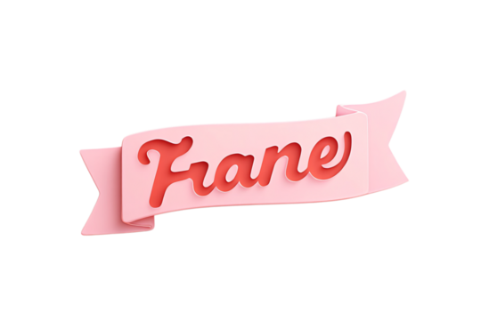 Pink ribbon banner with the word fiane in a glossy red font isolated on transparent background